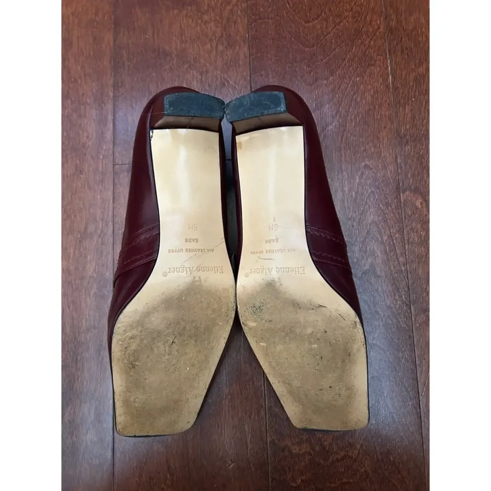 Vintage Etienne Aigner Women's Oxblood Leather Mary Jane Buckle Heels, Size 8